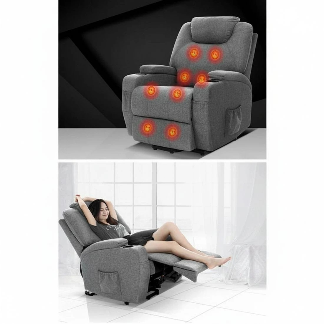 4 Artiss Recliner Chair Lift Assist Heated Massage Chair - Grey, 4 of 5