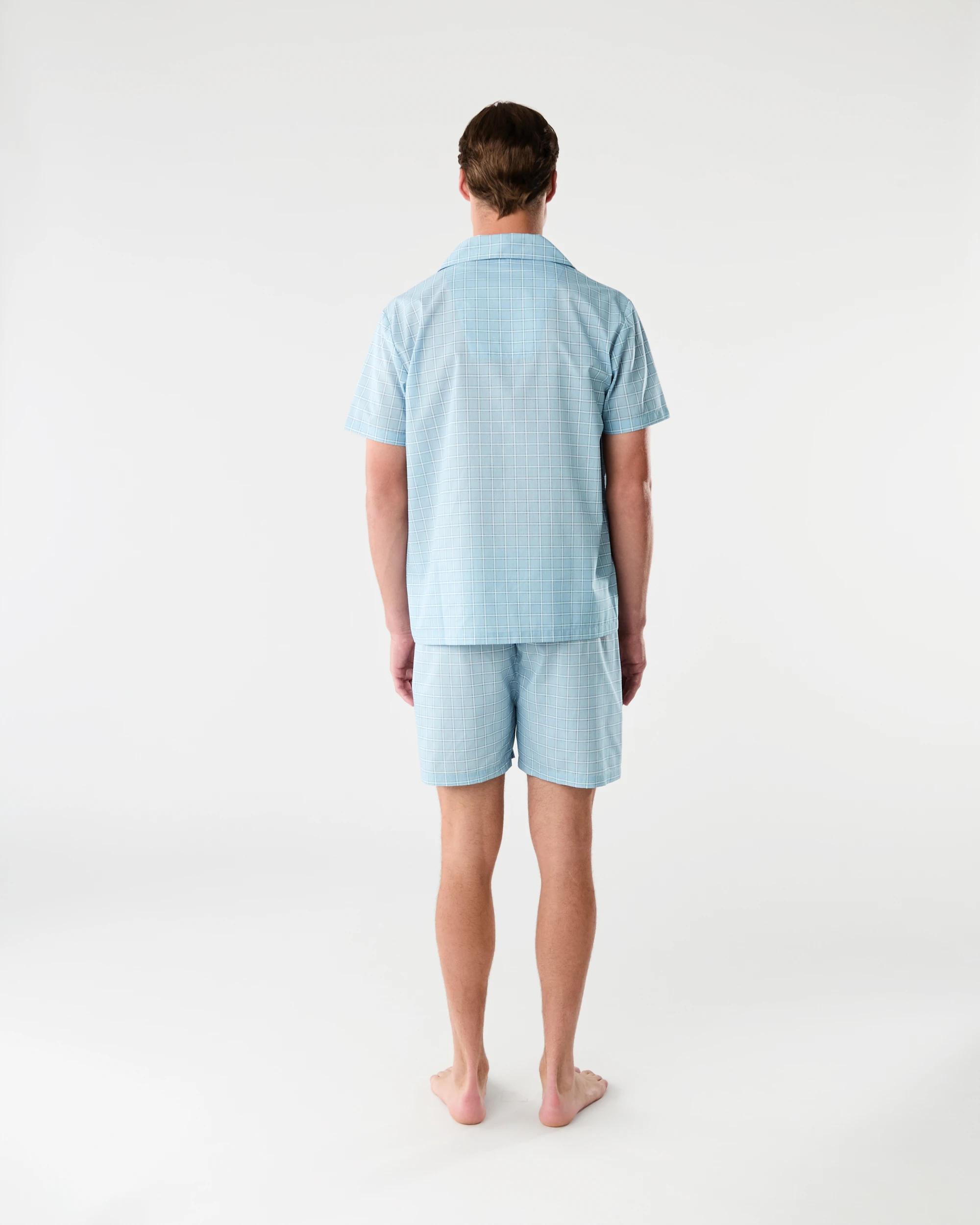 3 Short Leg Woven Pyjama Set Blu Check, 3 of 9