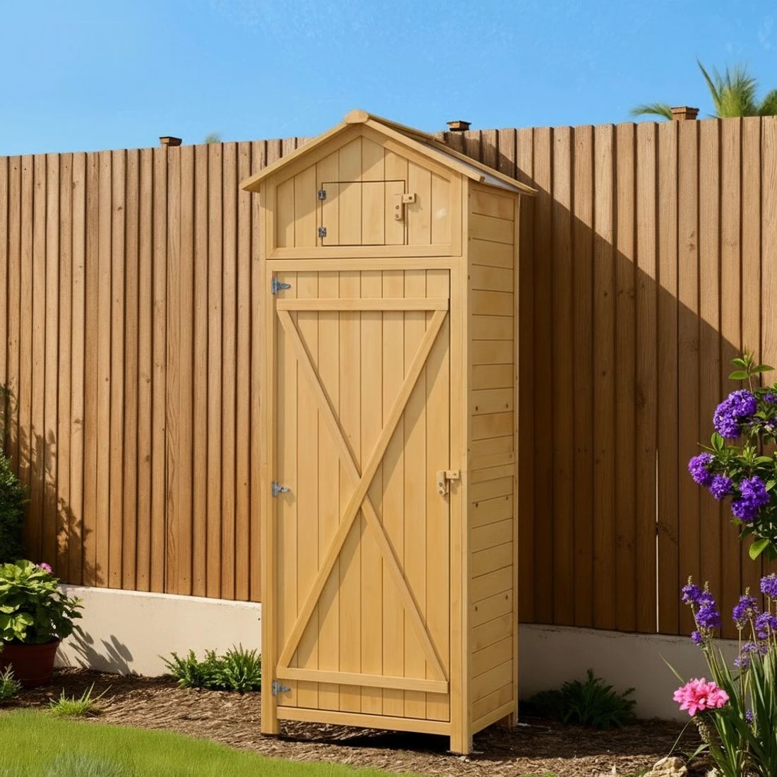 3 Gardeon Outdoor Storage Cabinet Cupboard Folding Table Tool Organizer Shed - Natural, 3 of 5