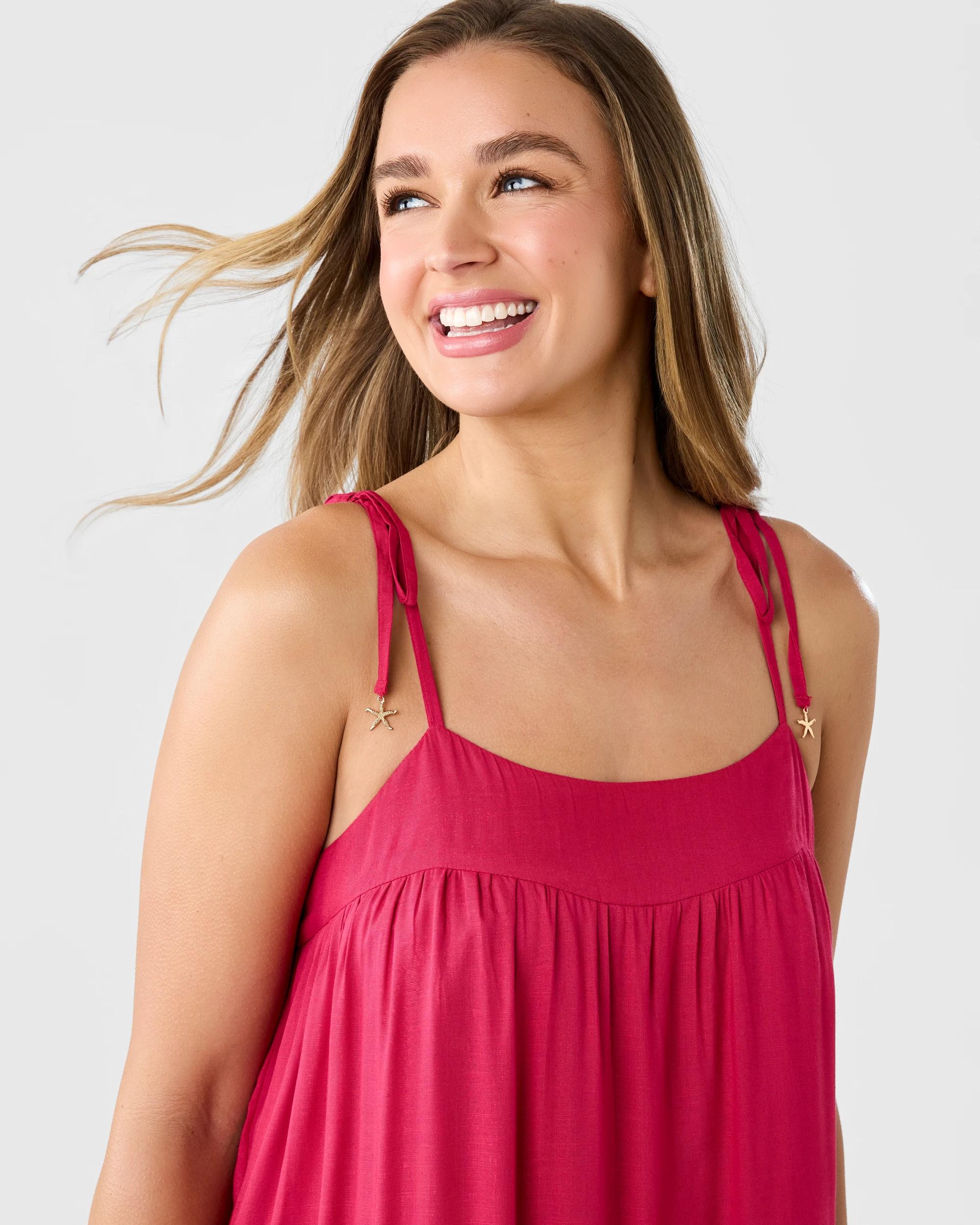 4 Sleeveless Trapeze Tier Maxi Dress Dark Pink, 4 of 6