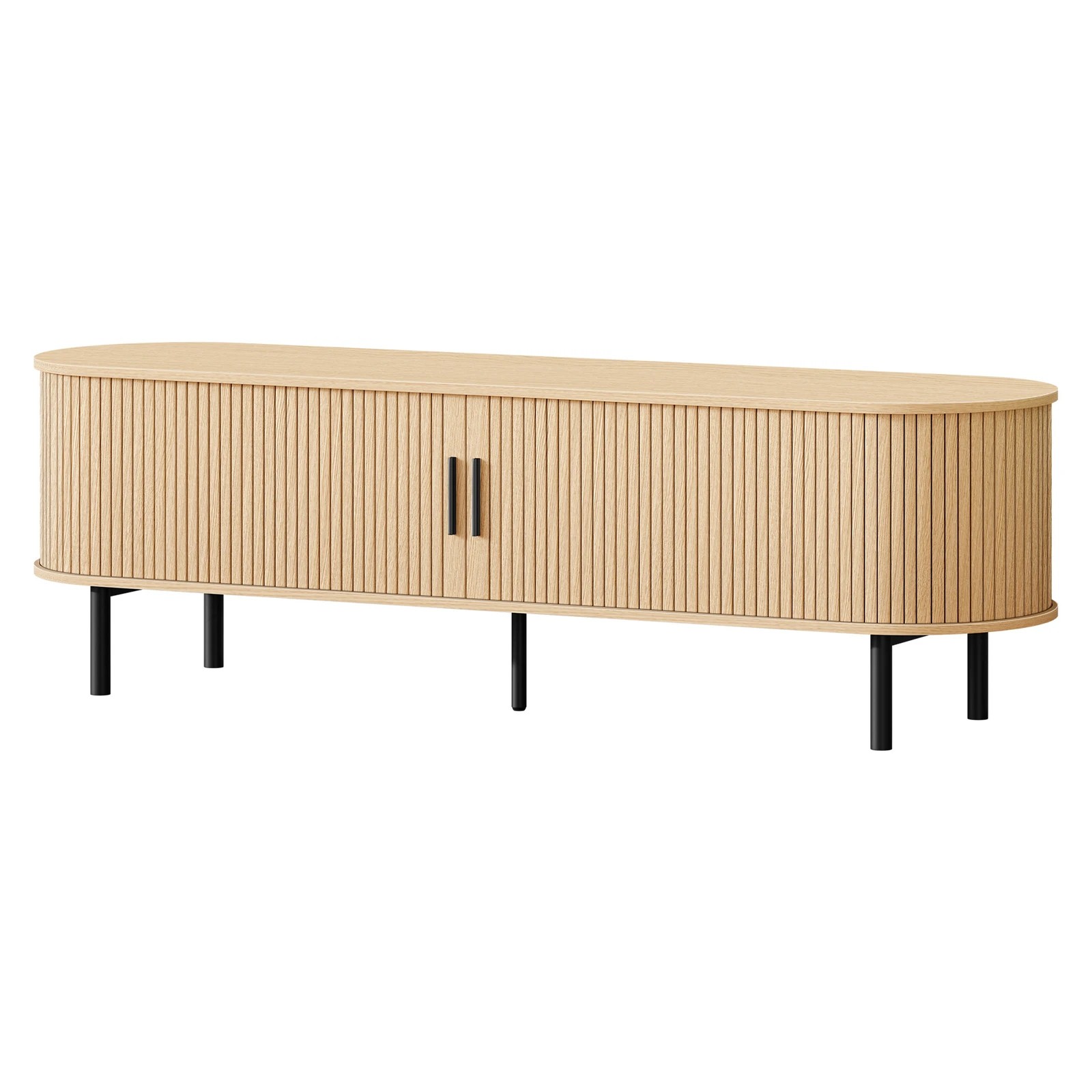 1 Alfordson TV Cabinet 160cm Entertainment Unit Stand Tambour Sliding Doors  - Oak, 1 of 4