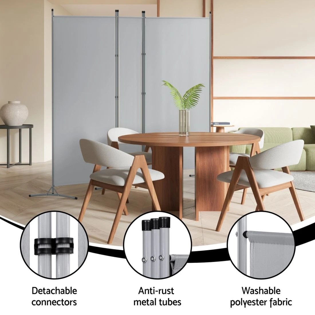 5 Artiss 3 Panel Room Divider Screen 260x180cm Fabric - Grey, 5 of 8