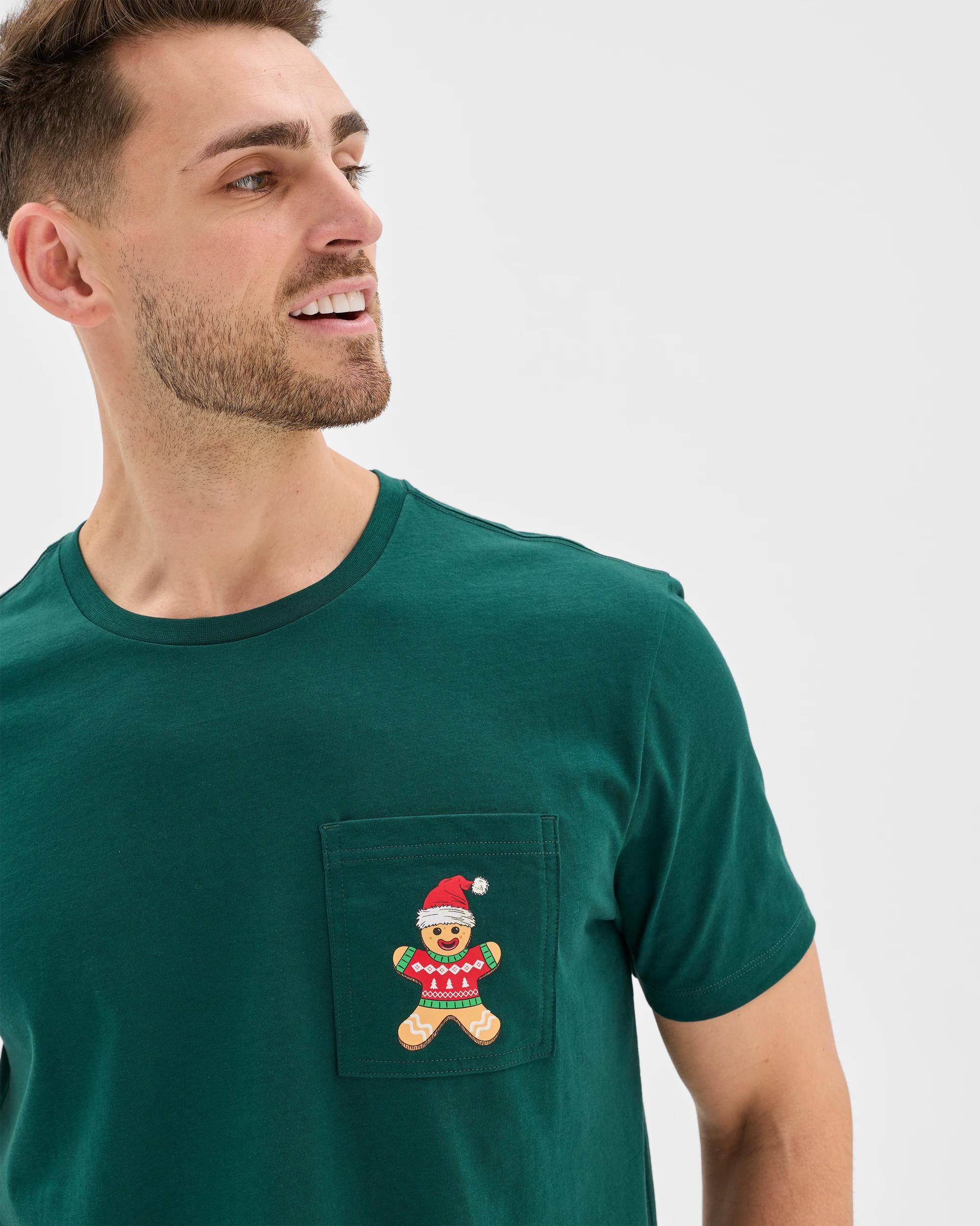 5 Maxx Australian Cotton Short Sleeve Top & Shorts Christmas Pyjama Set GREEN CHRISTMAS GINGERBREAD, 5 of 7