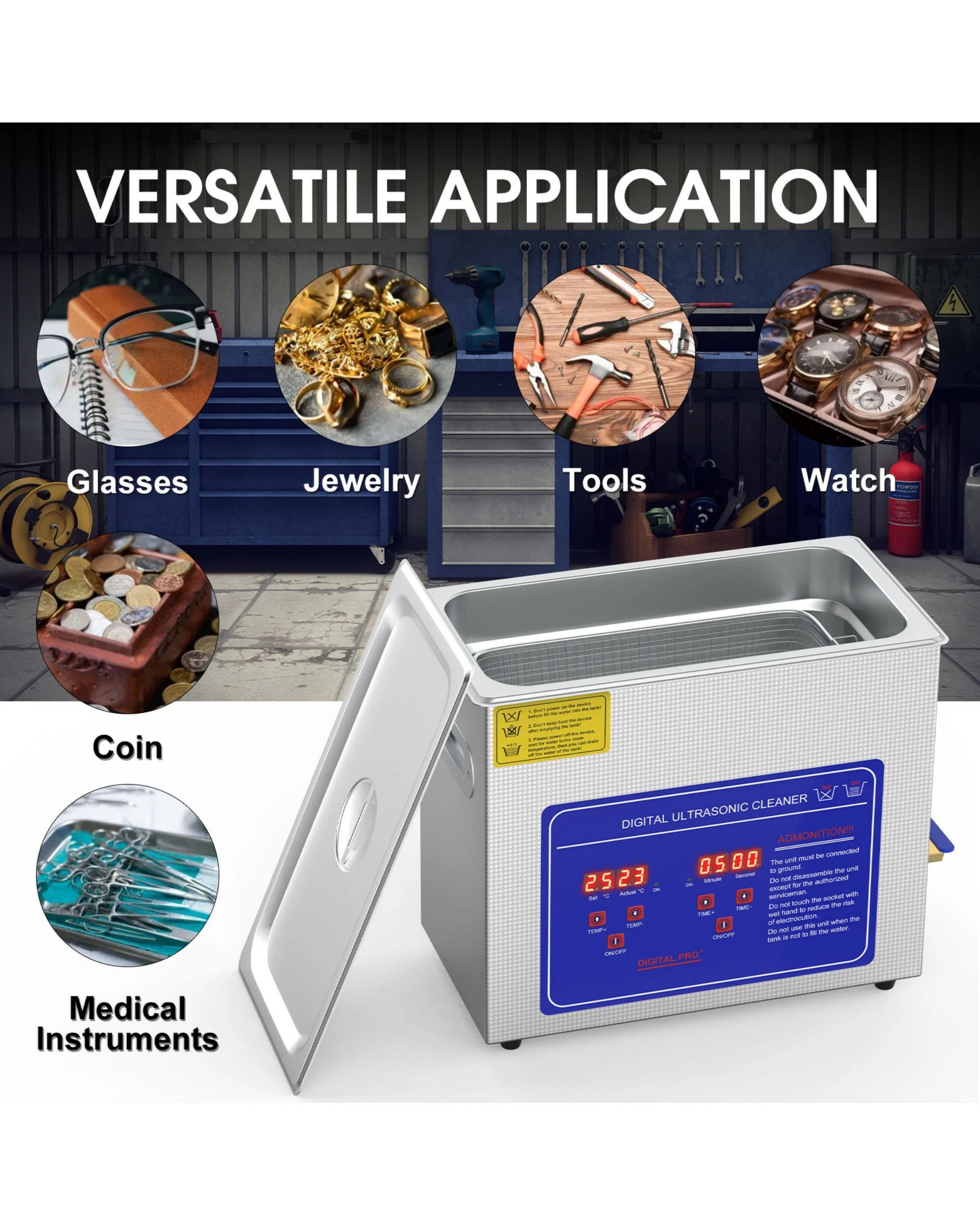 3 ADVWIN 6.5L Ultrasonic Jewellery Cleaner Machine, 42kHz, SUS 304, for Eyeglasses, Earrings, Rings, Necklaces, Dentures, 3 of 7