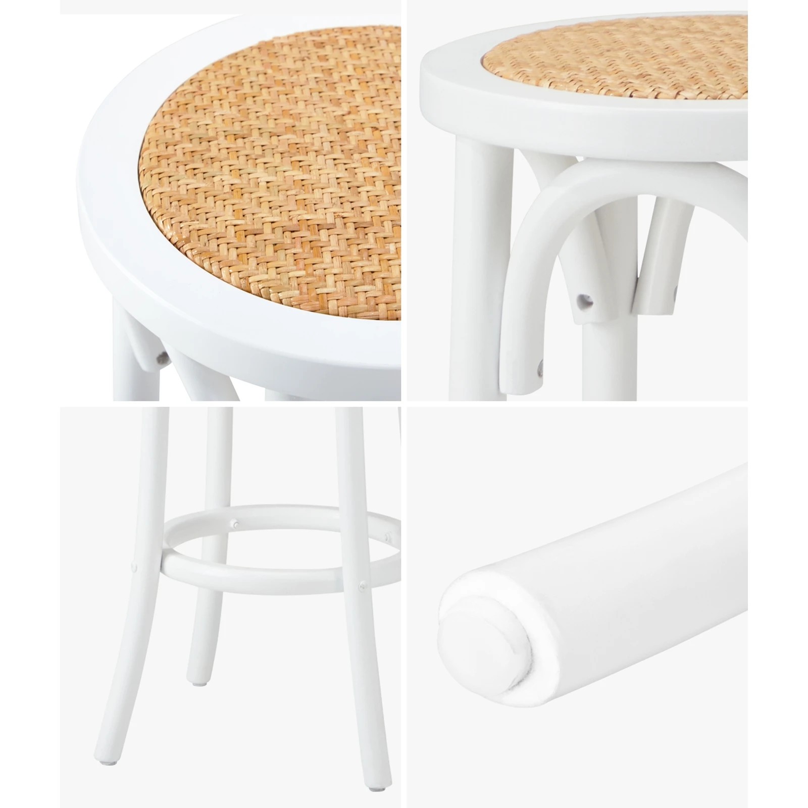 4 Oikiture 2x Bar Stools Kitchen Vintage Dining Chair Rattan Seat
 - White, 4 of 10