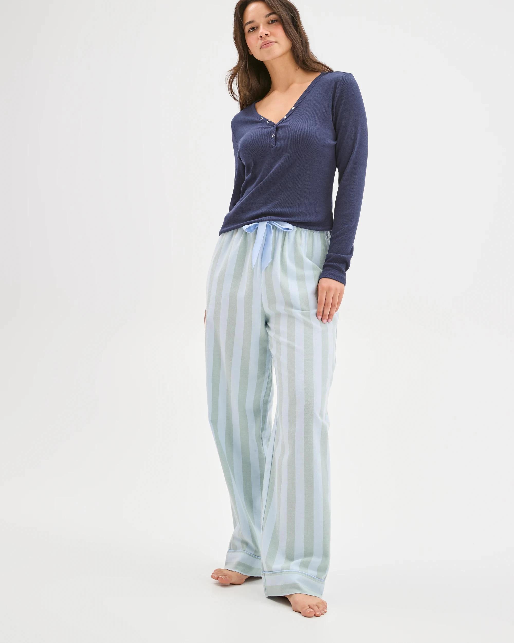 3 Target Woman Australian Cotton Flannelette Wide Leg Sleep Pants GREEN STRIPE, 3 of 5