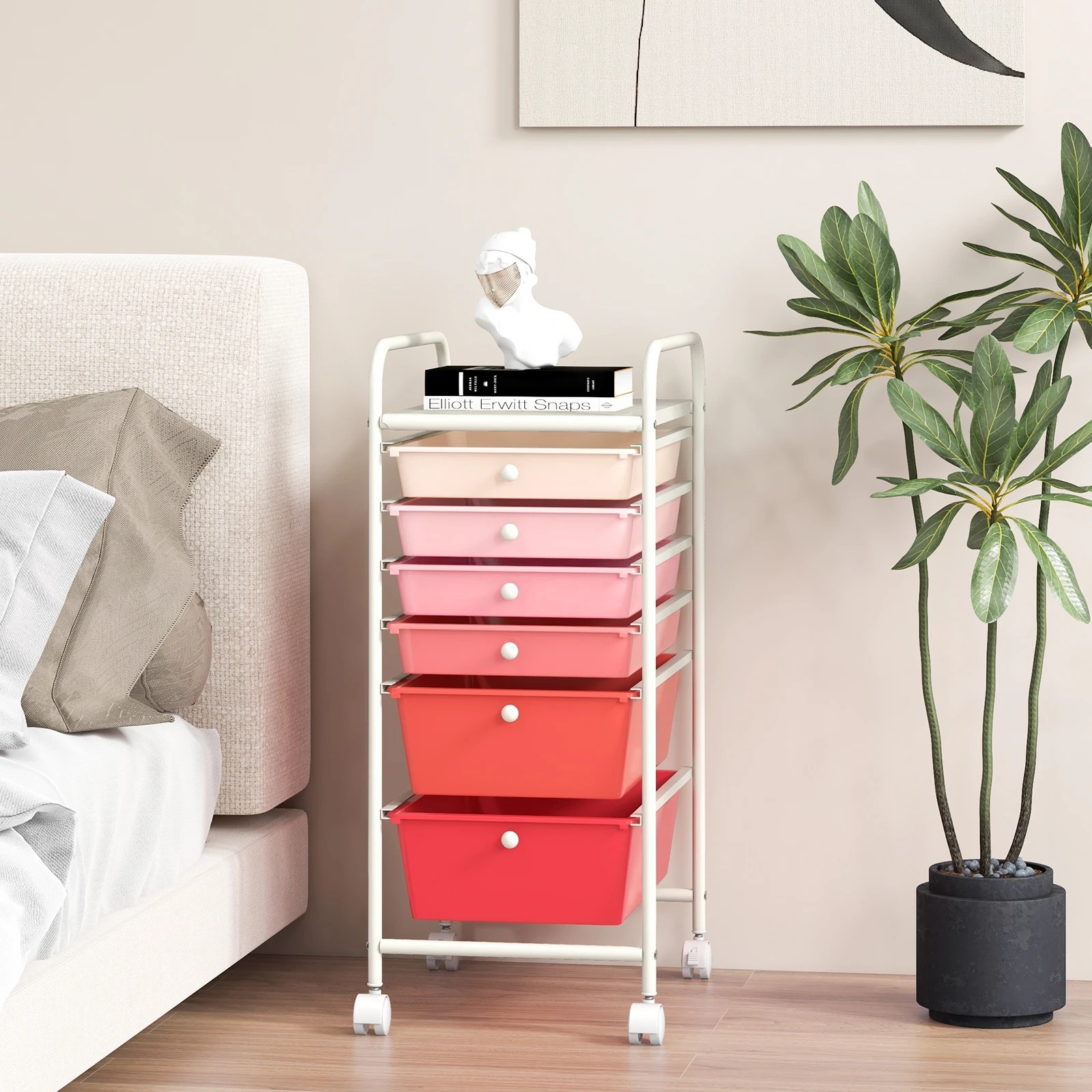 4 Costway 6 Drawers Rolling Storage Cart Mobile Utility Trolley - Pink, 4 of 7