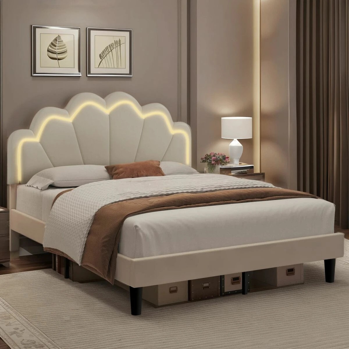 5 Ausway Wooden Led Bed Frame Double Metal Platform Mattress Base Headboard Foundation Bedroom Furniture Sleep Upholstered, 5 of 5