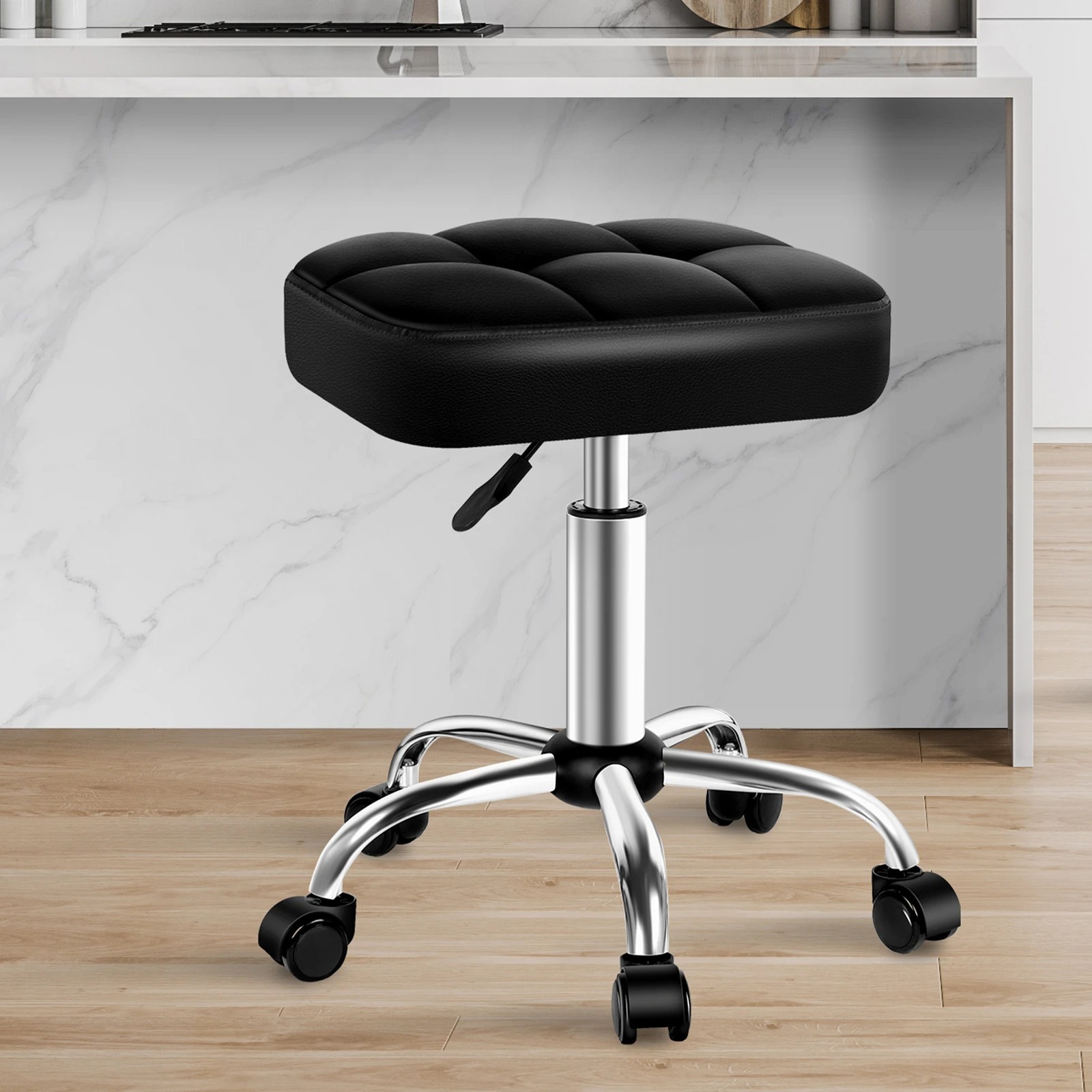 10 Alfordson 2x Salon Stool Square Swivel Barber Hair Dress Chair - Black, 10 of 10