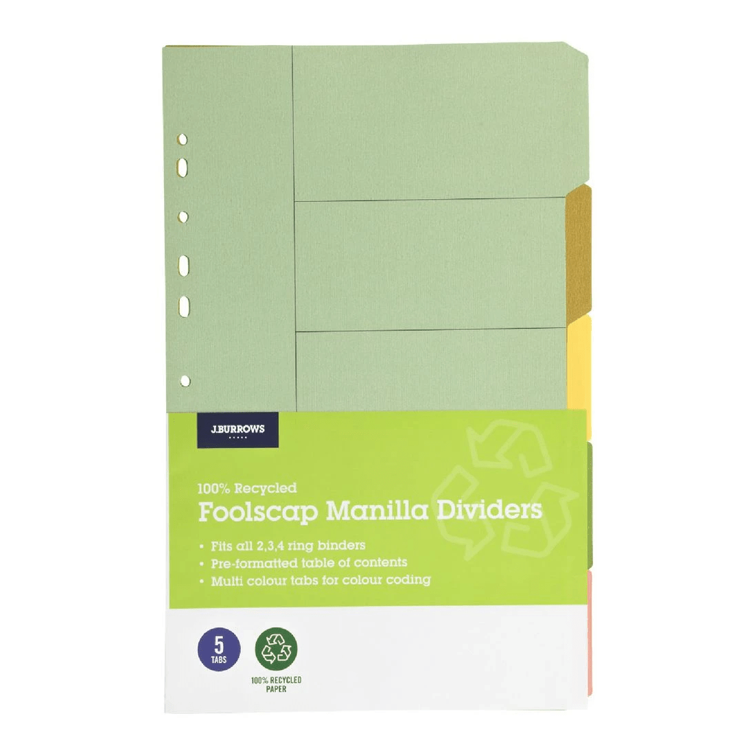 1 J.Burrows Foolscap 5 Tab Dividers Pastel, 1 of 3