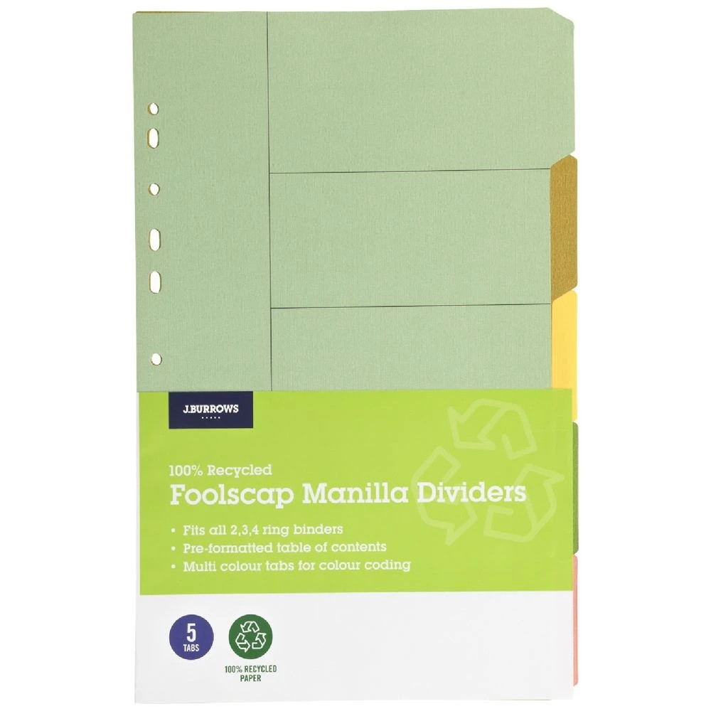 1 J.Burrows Foolscap 5 Tab Dividers Pastel, 1 of 3