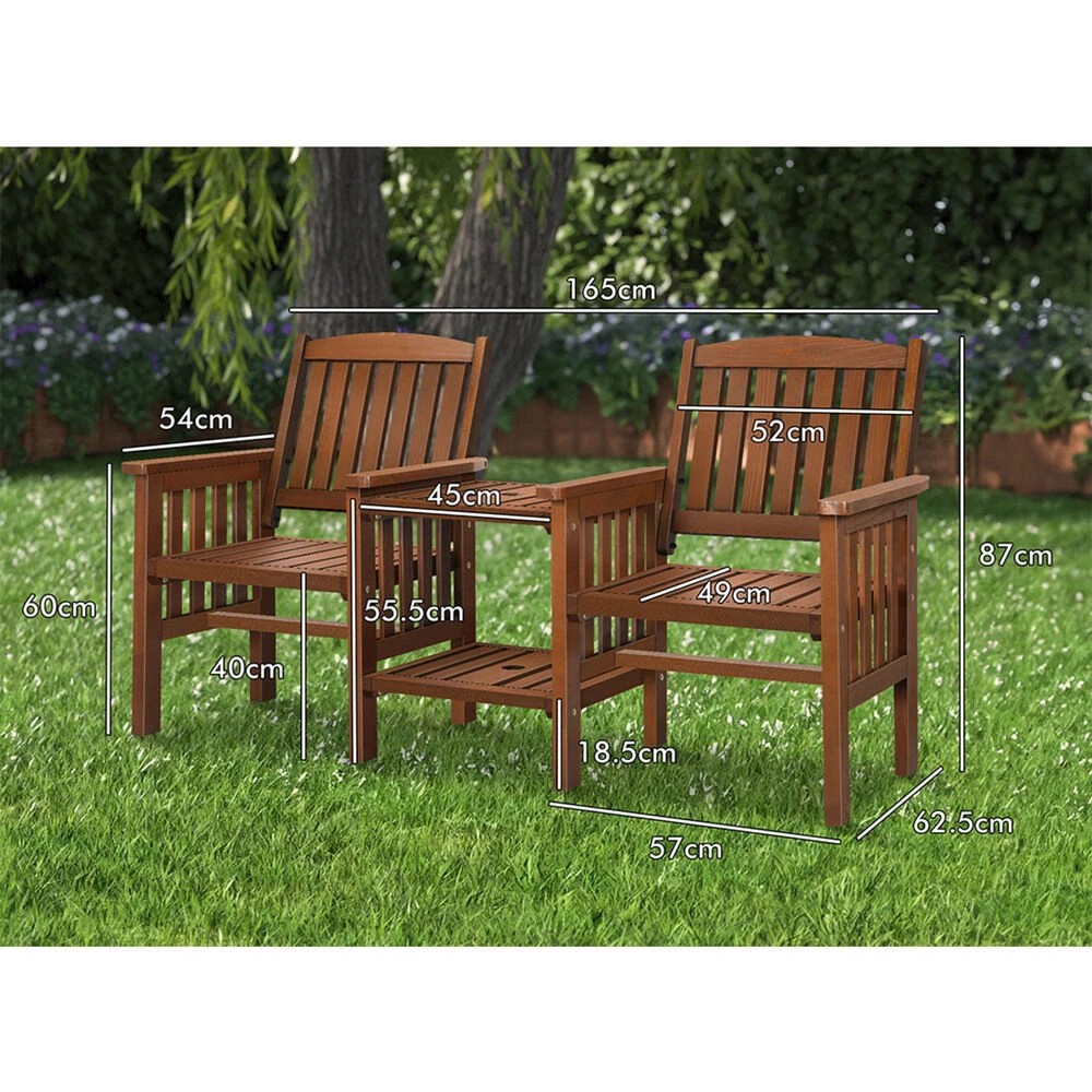 9 Alfordson Outdoor Garden Bench Wooden Loveseat Patio Chairs Table Set - Brown, 9 of 9
