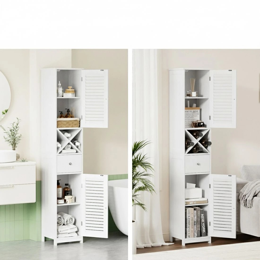 6 Artiss Bathroom Storage Cabinet 170cm Tall Slim Organiser Toilet Corner Adjustable Shelf Louver - White, 6 of 6