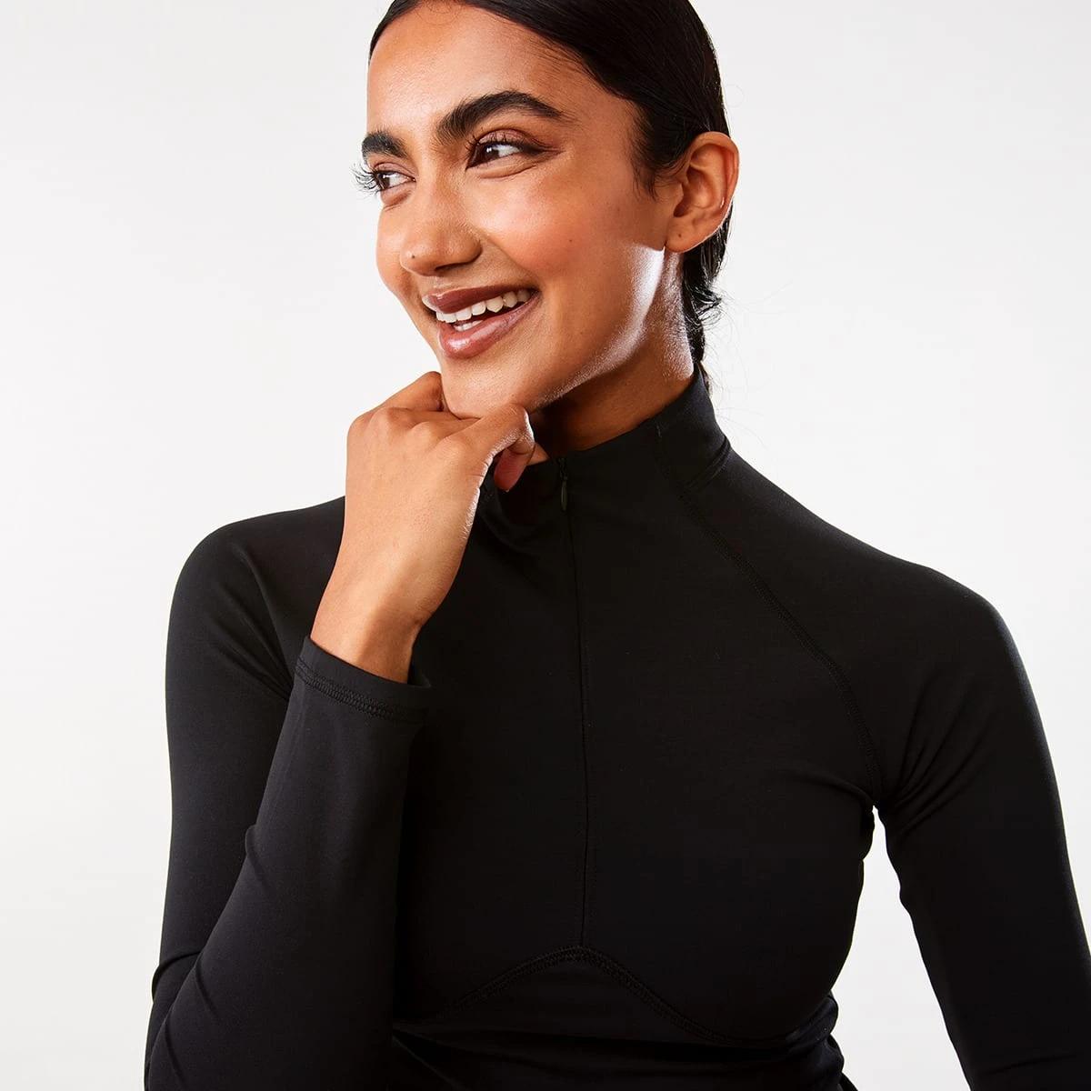 8 Active Womens Long Sleeve 1/4 Zip Ultrasoft Top BLACK, 8 of 10