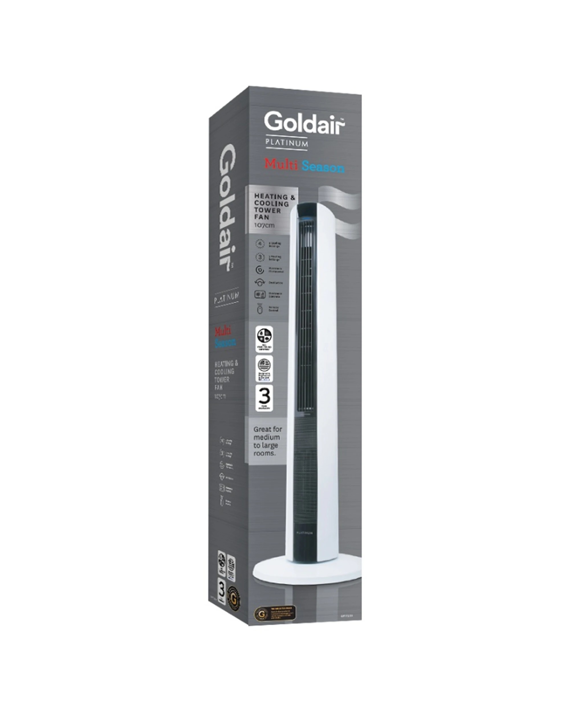 2 Goldair Platinum -Season Tower Fan Heater 3 Heat 4 Cool Settings 1500W - White, 2 of 7