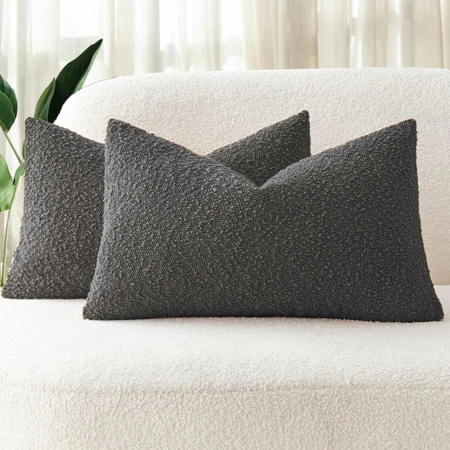 1 Gioia Casa 2-Pack Bouclé Cushion Covers 30x50cm - Charcoal, 1 of 4