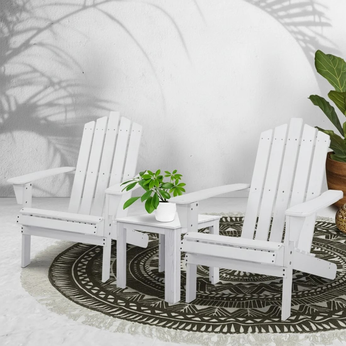 6 Gardeon 3PC Adirondack Outdoor Table and Chairs Wooden Beach Chair - White, 6 of 6