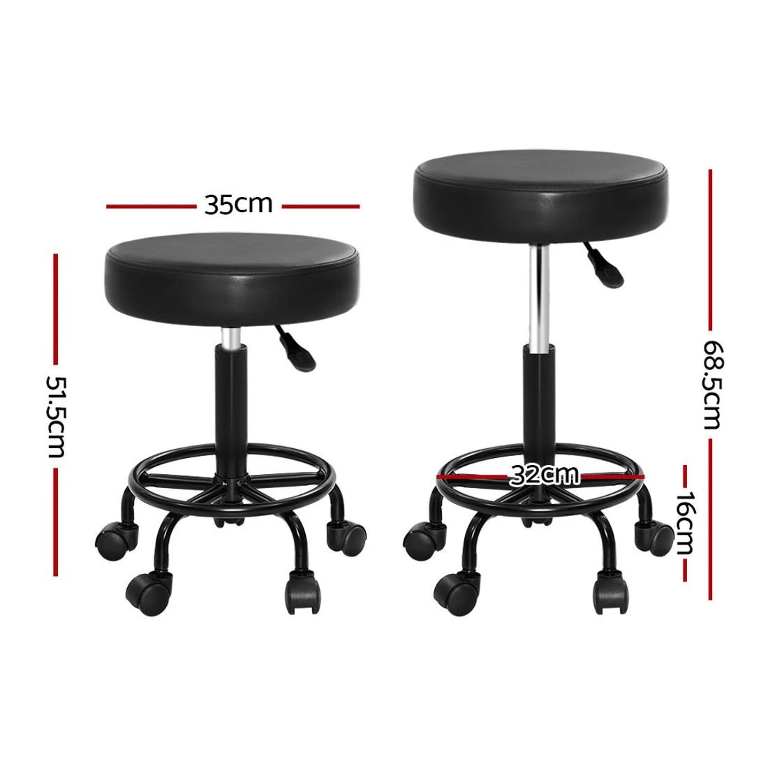 2 Artiss Salon Stool Round Swivel Chair - Black, 2 of 6
