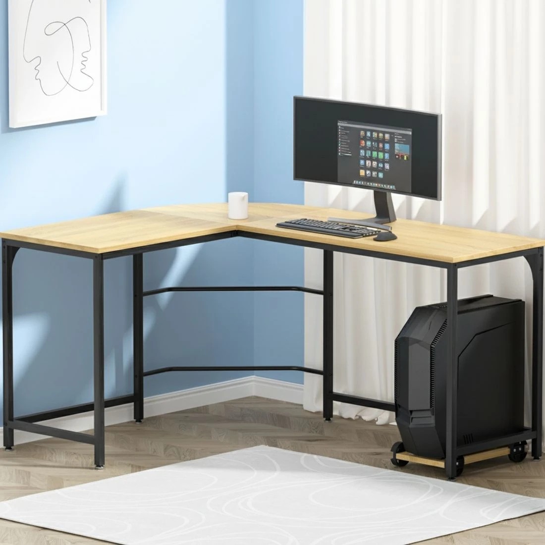 6 Artiss Computer Desk L-Shape CPU Stand Oak 147CM - Brown, 6 of 6