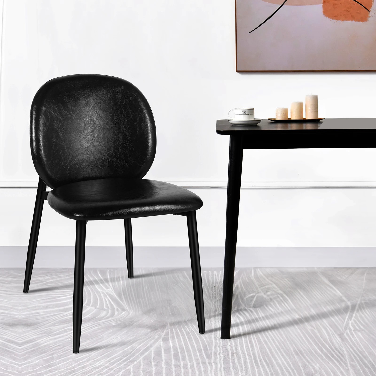 4 Alfordson 2x Dining Chairs Accent Kitchen Lounge Curved Back PU Leather - Black, 4 of 10