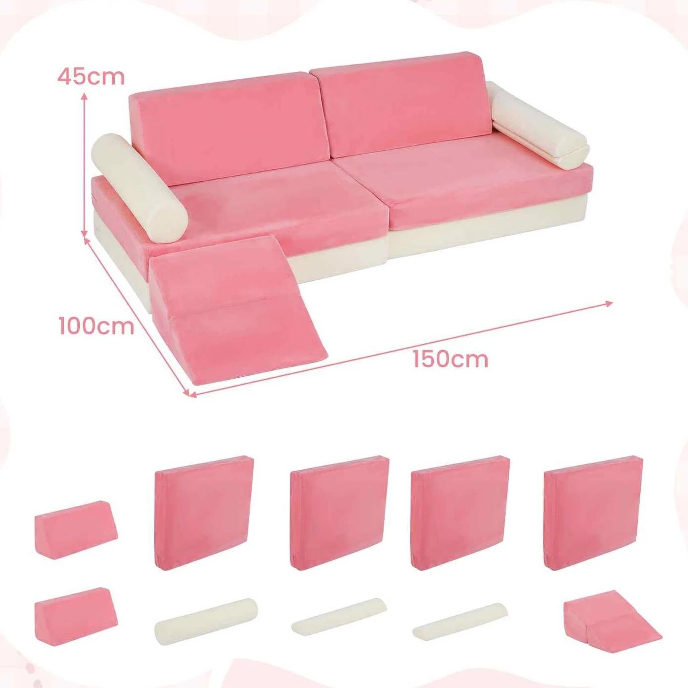 2 Costway 10pcs Sofa Bed Modular Play Couch Climb & Crawl Foam Playset - Pink, 2 of 3