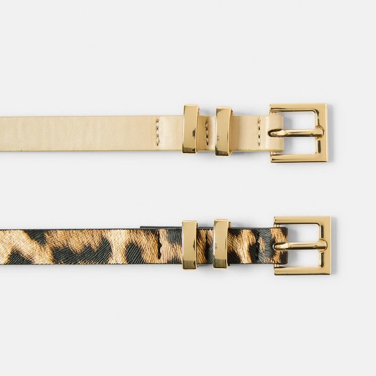 2 2 Pack Skinny Belts LEOPARD BEIGE, 2 of 6