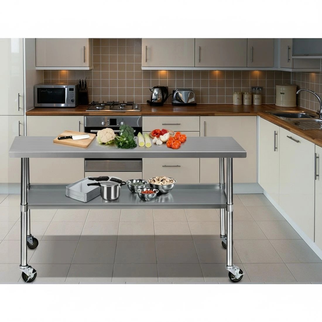 8 Cefito Stainless Steel Kitchen Bench with Wheels - Multi, 8 of 8