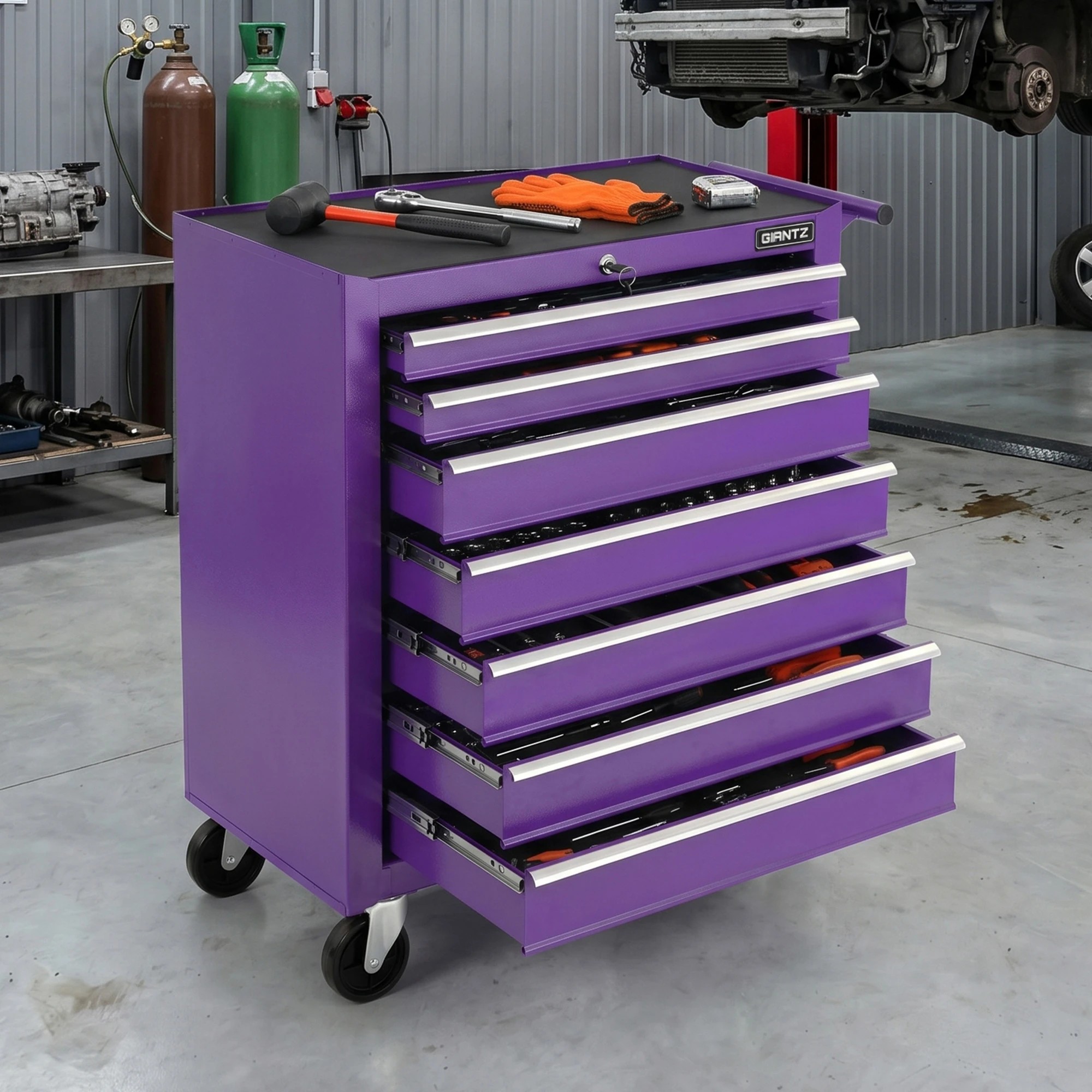 7 Giantz 7-Drawer Tool Chest Trolley Cabinet Toolbox Heavy Duty Garage Storage Organiser Purple - Purple, 7 of 8