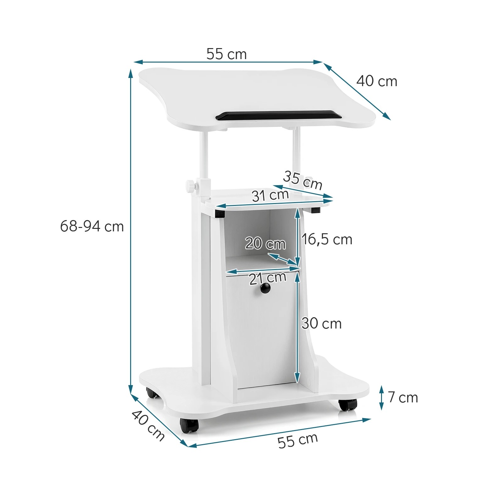 2 Costway Mobile Lectern Podium Stand Adjustable Laptop Table w/Tilting Tabletop - White, 2 of 5