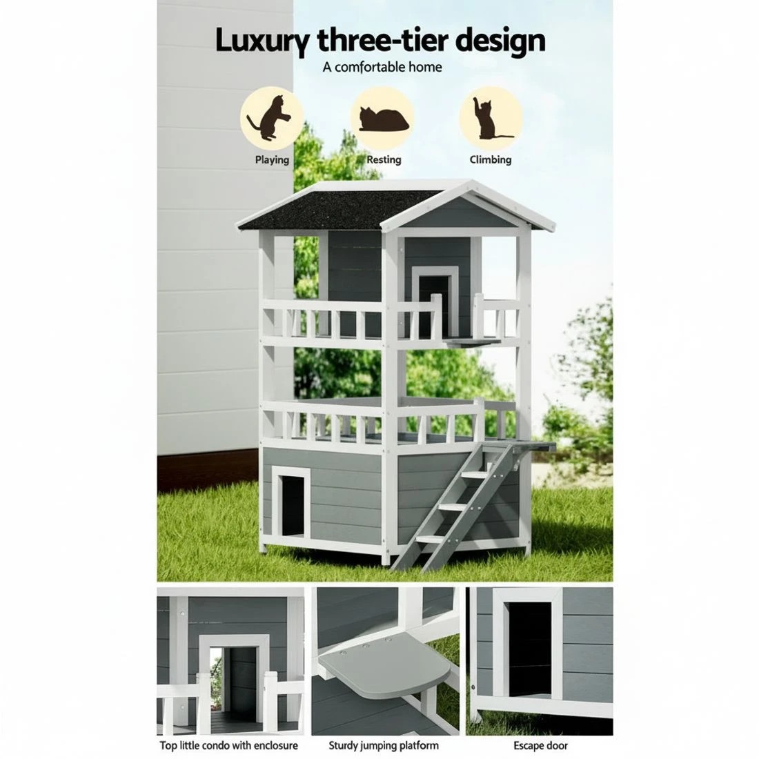 5 i.Pet Cat House Outdoor Shelter 72cm x 72cm x 127cm Rabbit Hutch Wooden Condo Small Dog Pet - Multi, 5 of 6