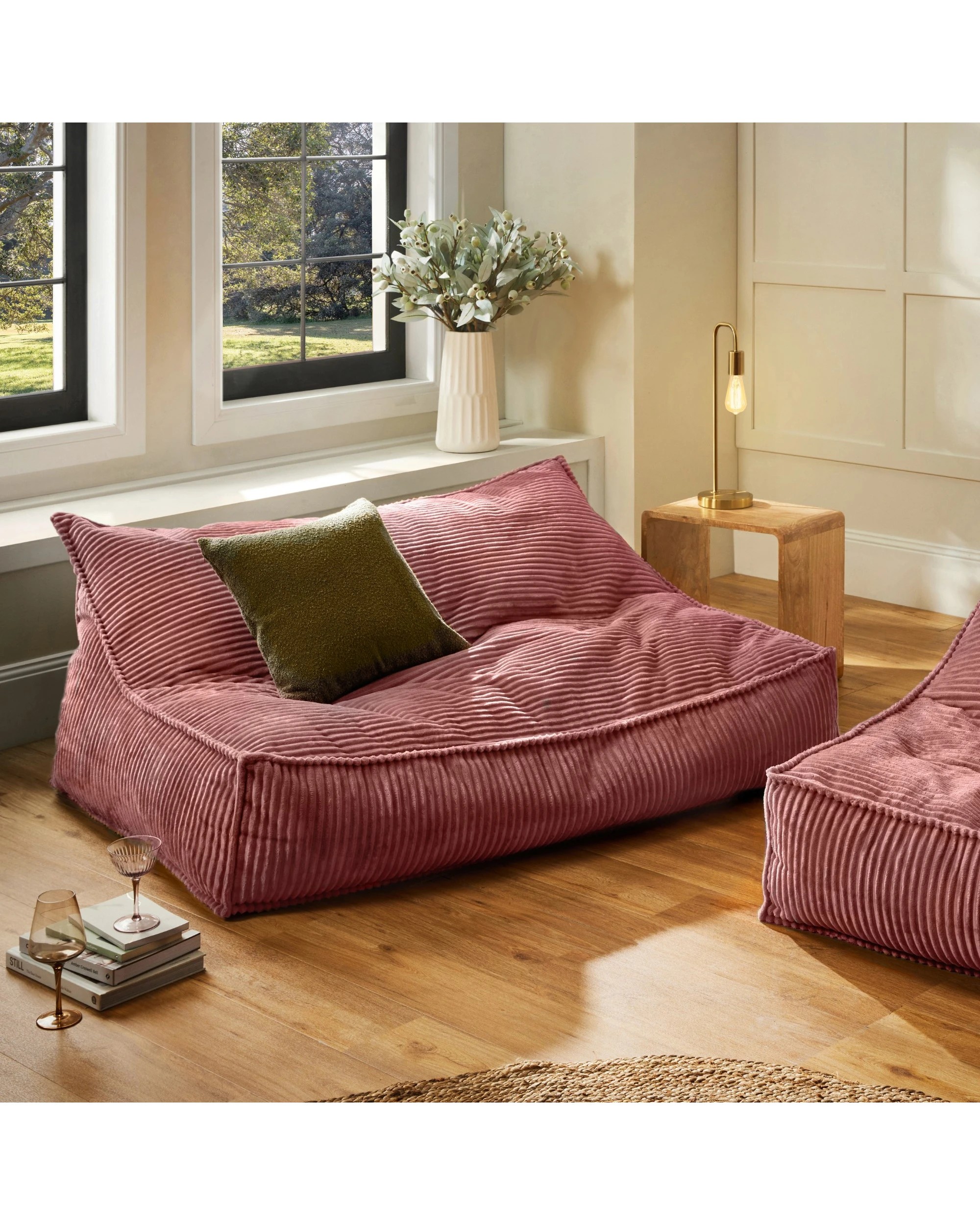 1 Cadence & Co. Wilde Ribbed Luxe Fleece Double Sofa Bean Bag Lounge Cover - Blush, 1 of 9