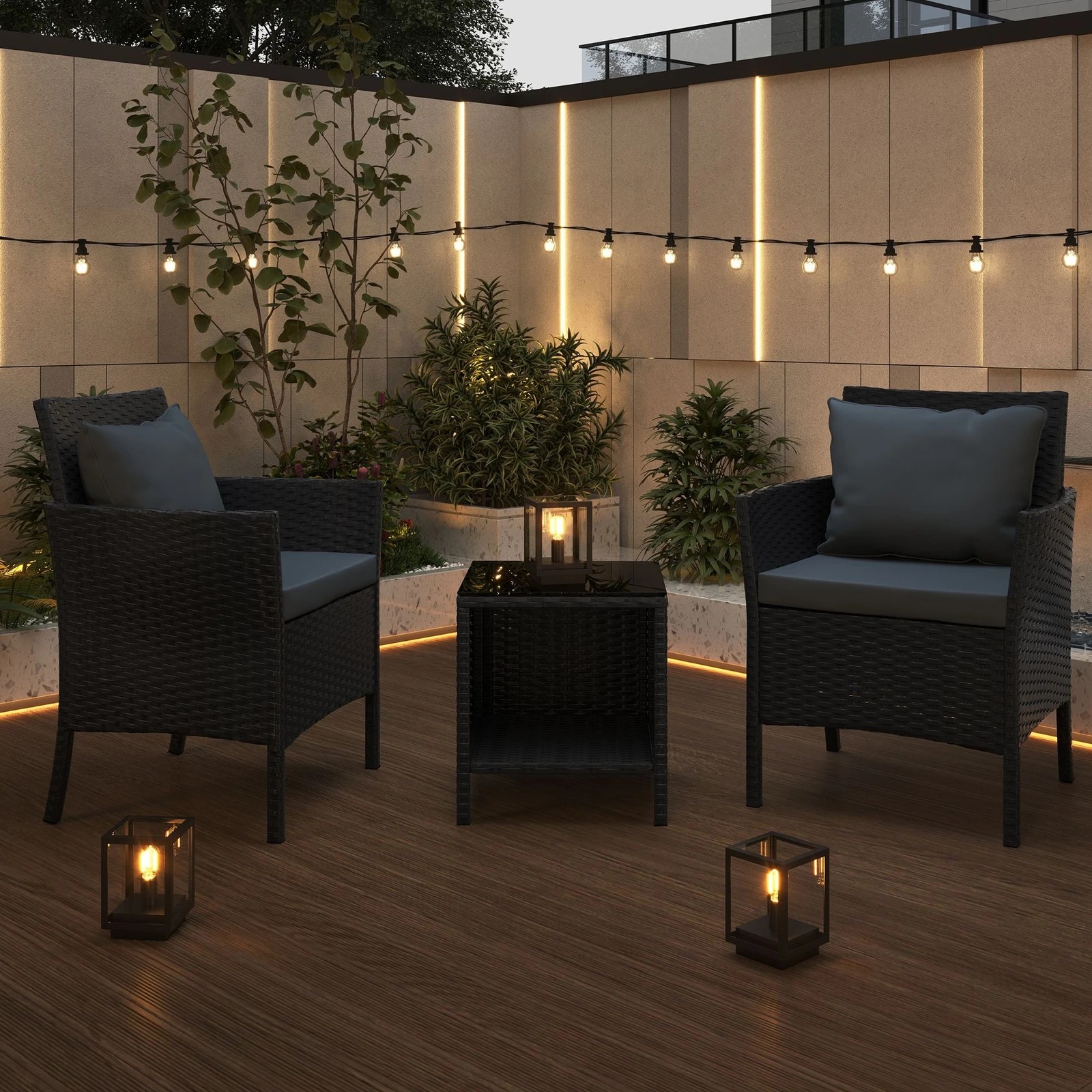 7 Alfordson Outdoor Furniture 3PCS Wicker Bistro Set Patio Chairs Table - Black, 7 of 9