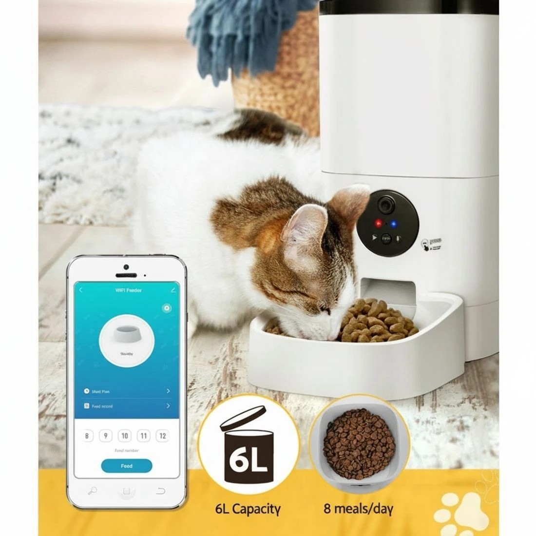 6 i.Pet Automatic Pet Feeder 6L Wifi Camera Dog Cat Smart Food Dispenser Timer - White, 6 of 6
