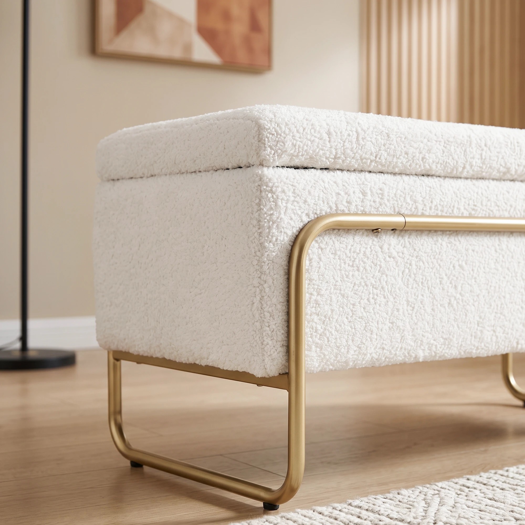 3 Artiss Storage Ottoman Boucle Padded Seat Footrest Hidden Storage- White, 3 of 8