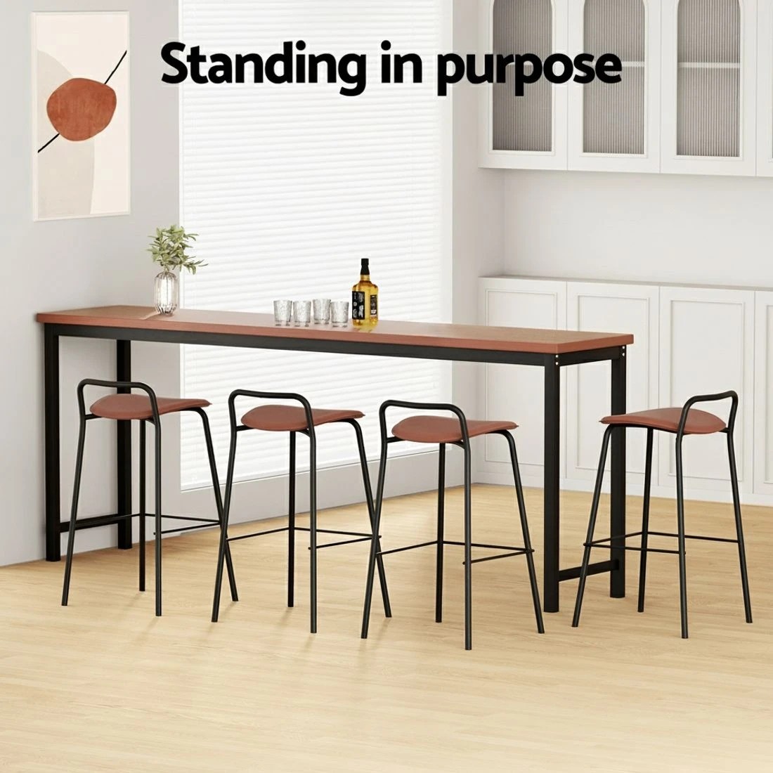 5 4x Artiss Bar Stools Kitchen Counter Dining Chair Metal Brown - Brown, 5 of 6