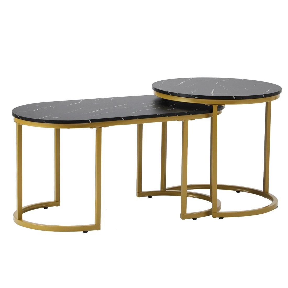 1 Oikiture Coffee Table Set Of 2 Nesting Side End Tables Marble Effect
 - Black, 1 of 9