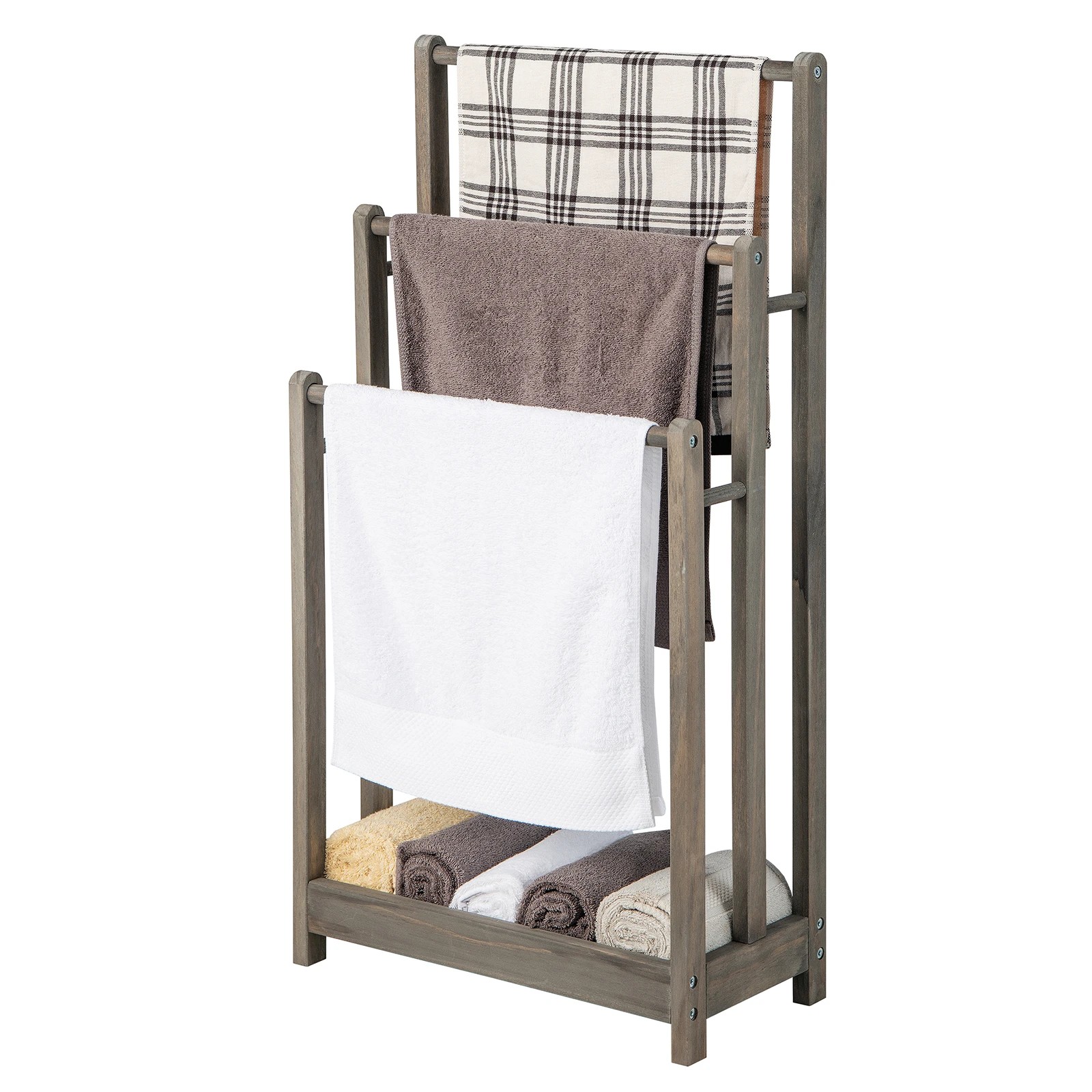 3 Costway 3-Bar Towel Rack Freestanding Towel Drying Stand w/Bottom Storage Shelf - Grey, 3 of 3