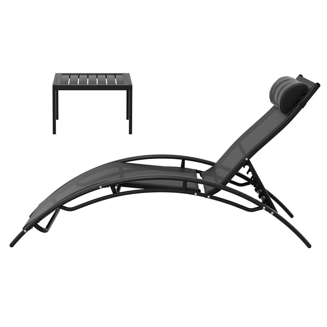 4 Gardeon 3PC Sun Lounge Outdoor Lounger - Black, 4 of 5