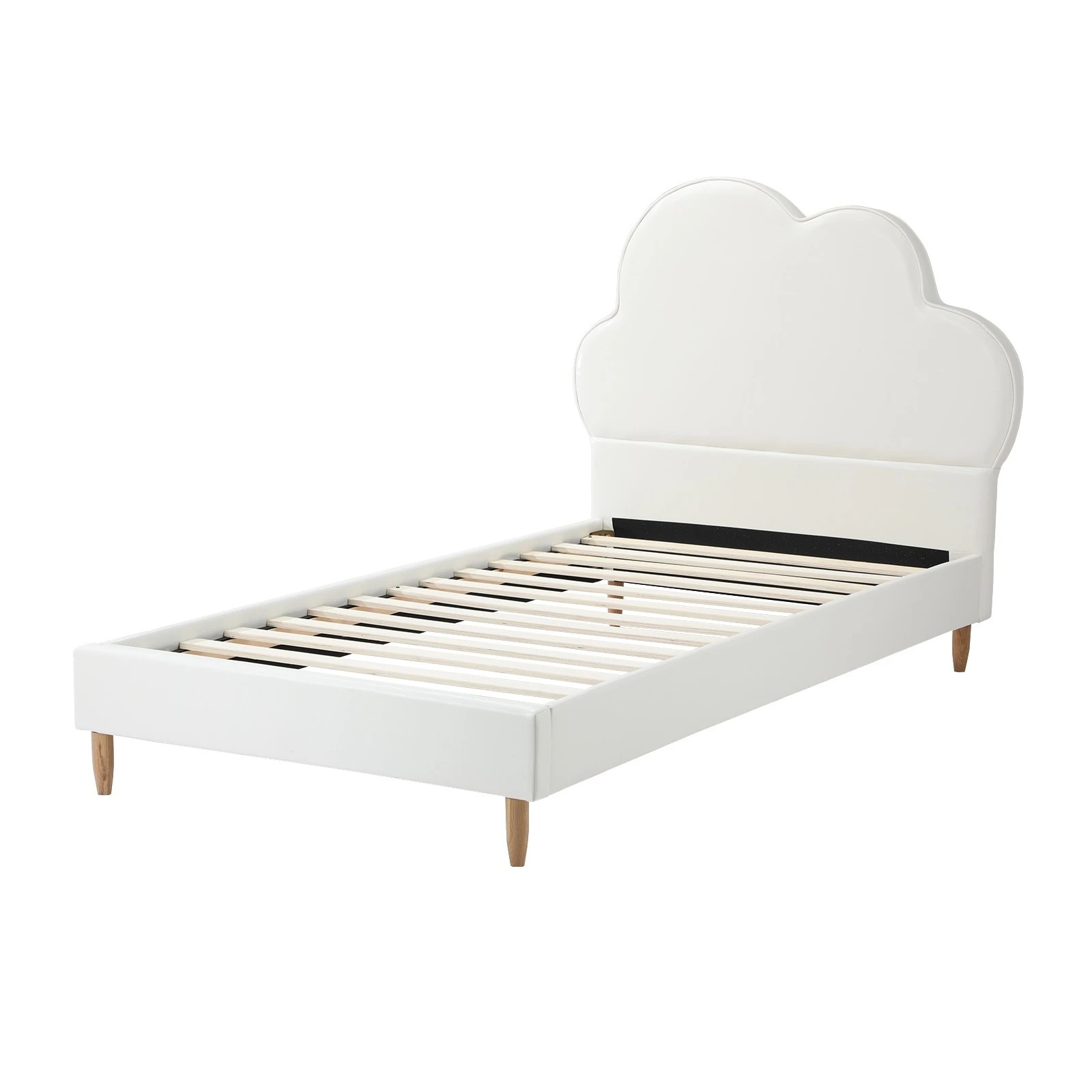 6 Oikiture Bed Frame Single Size Cloud Kids Bed Frame PU Leather - White, 6 of 9