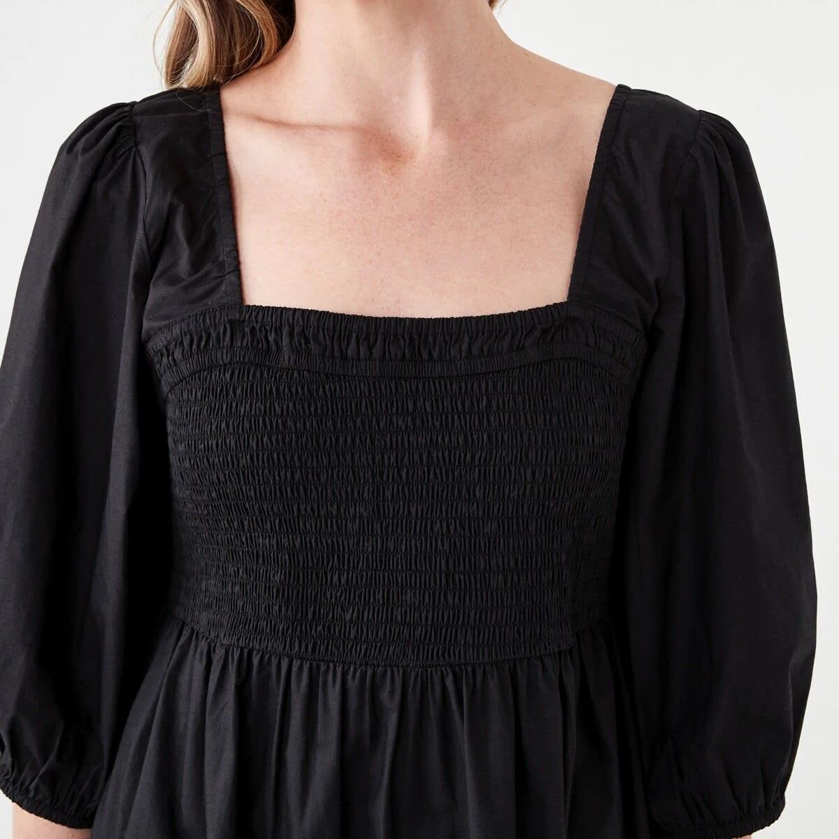 5 Short Sleeve Shirred Bodice Midi Dress BLACK, 5 of 6