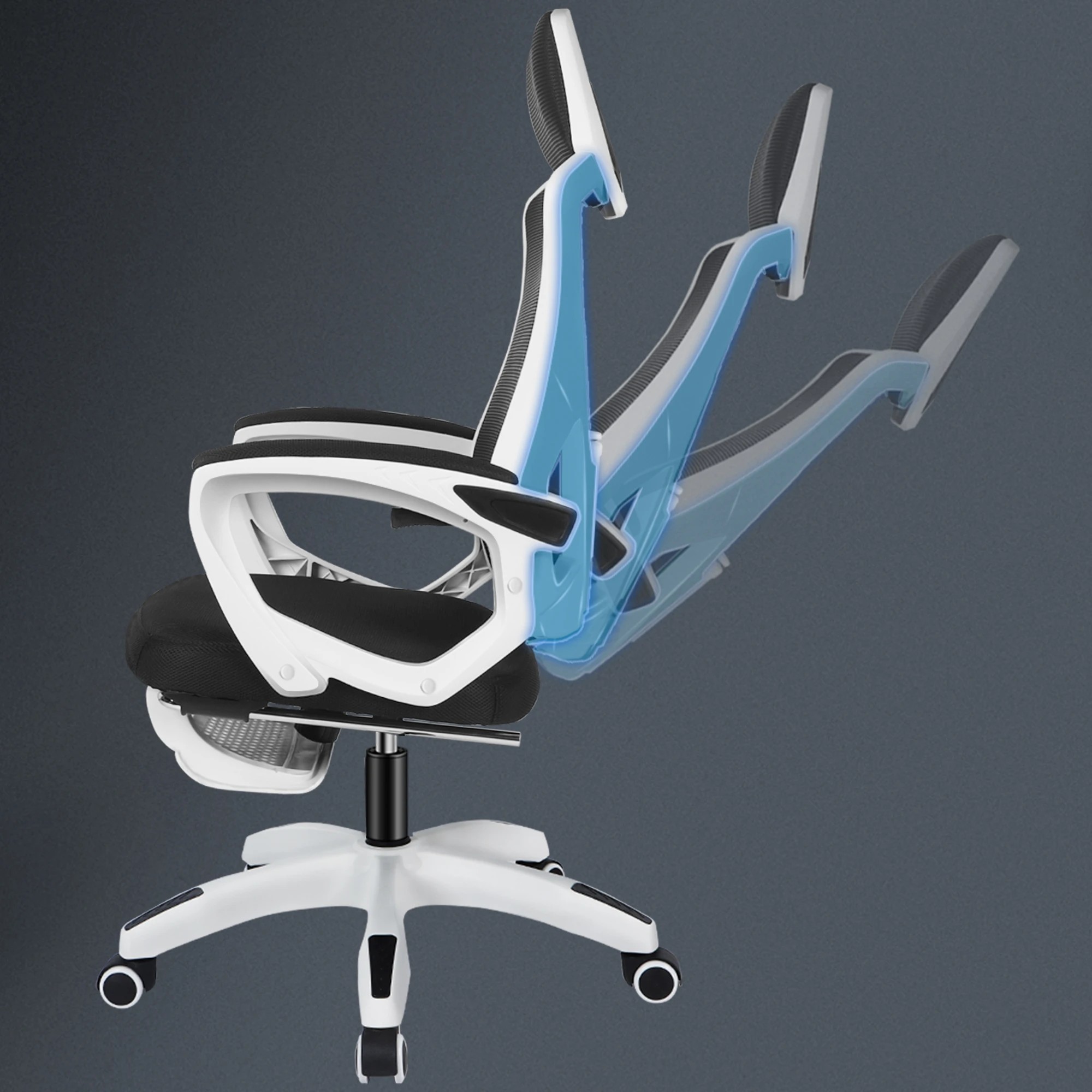 4 Alfordson Mesh Office Chair Executive Computer Recliner Fabric Racing Seat Work - White Black, 4 of 10