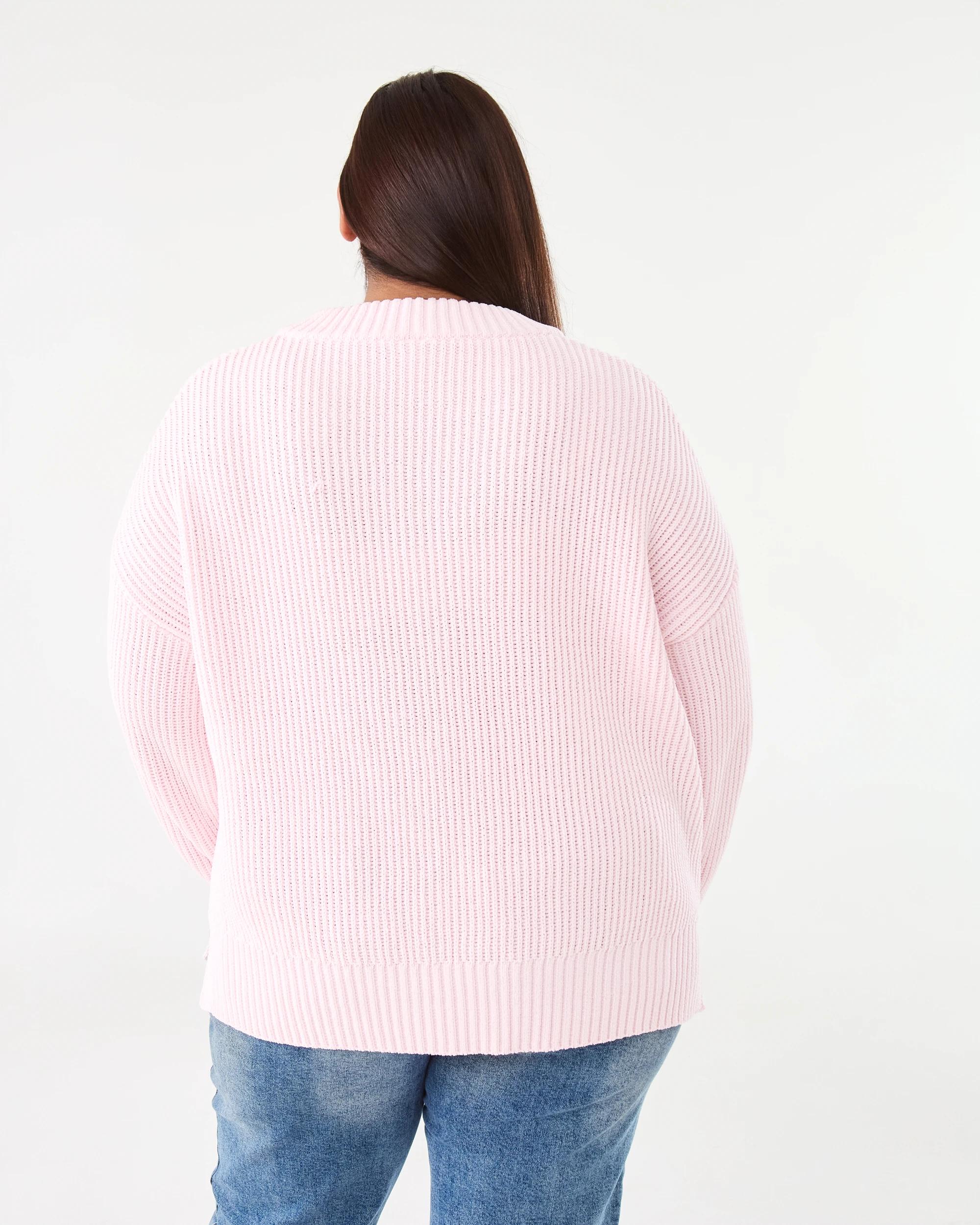 3 Curve Long Sleeve V-neck Chenille Jumper Bllet Pink, 3 of 7