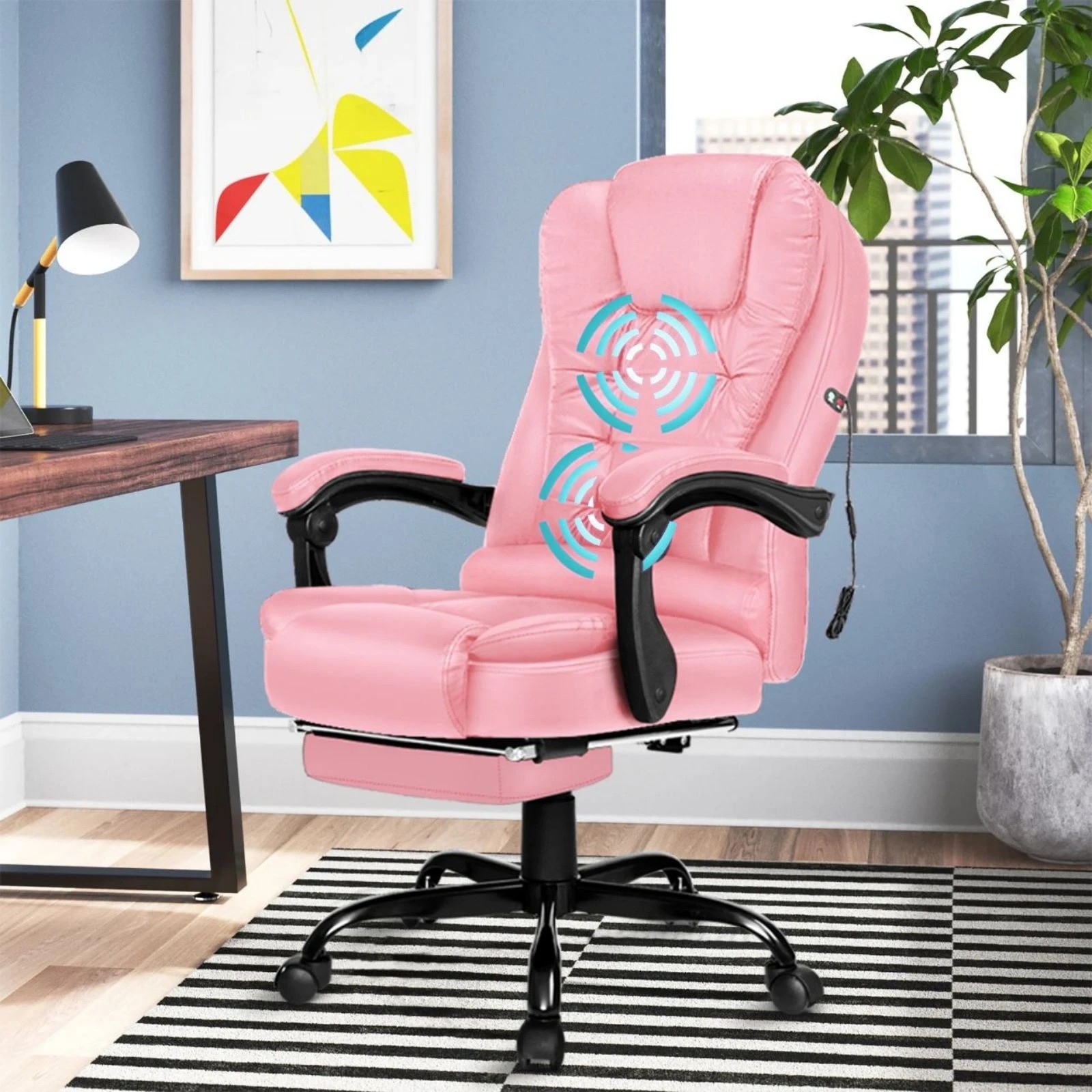 2 Alfordson Massage Office Chair FOOTREST Executive Gaming Racing Seat PU Leather - Pink, 2 of 10