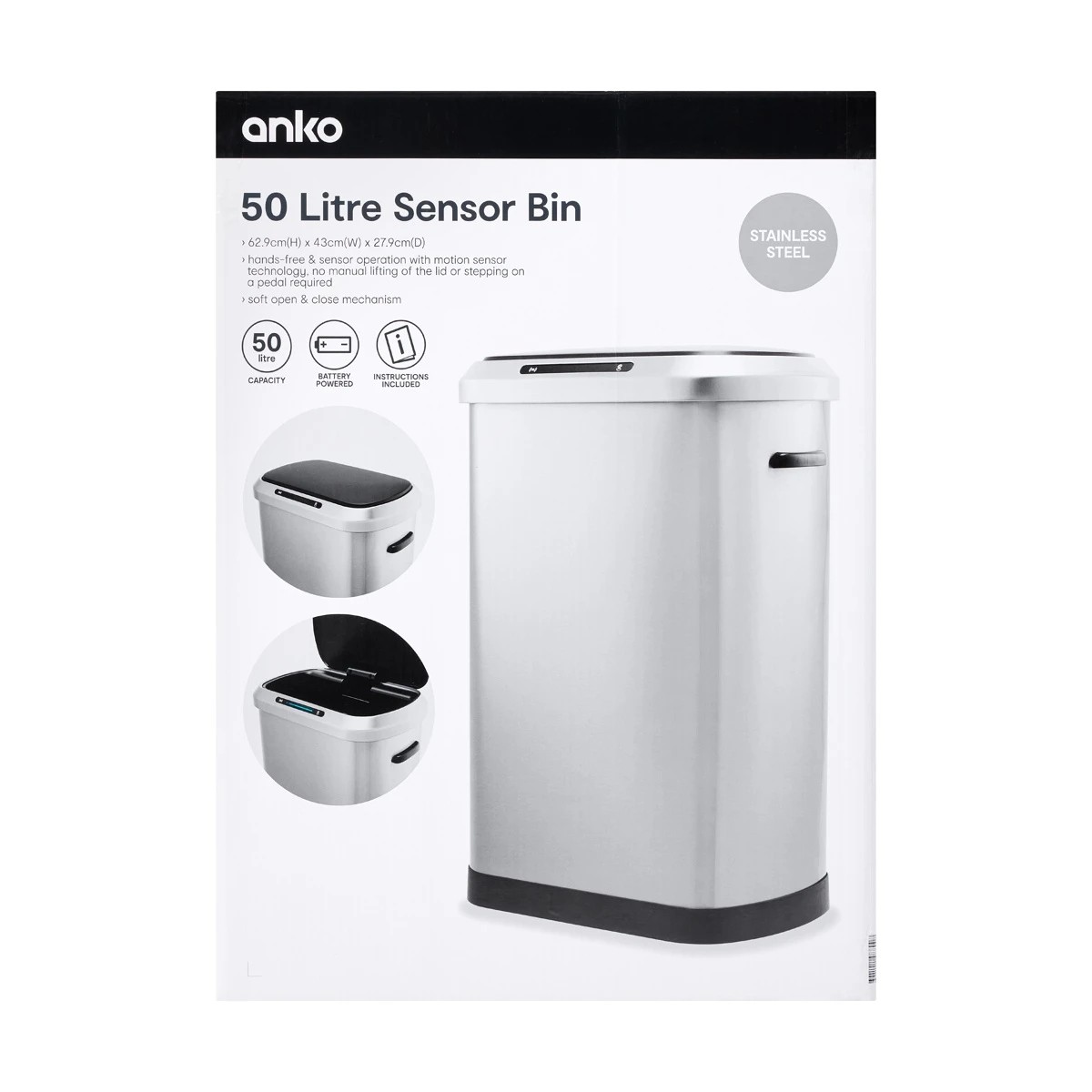10 50L Stainless Steel Sensor Bin, 10 of 10