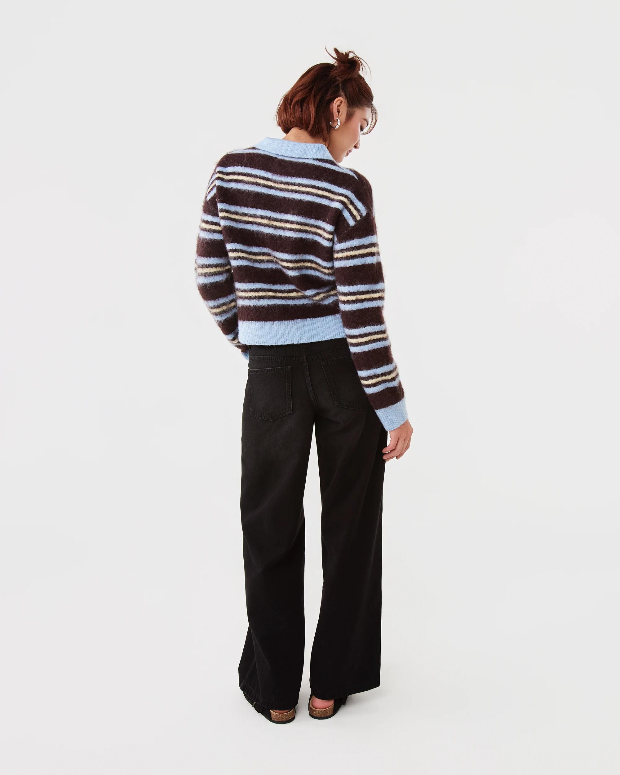 4 Long Sleeve Fluffy Polo Jumper Blu Stripe, 4 of 8