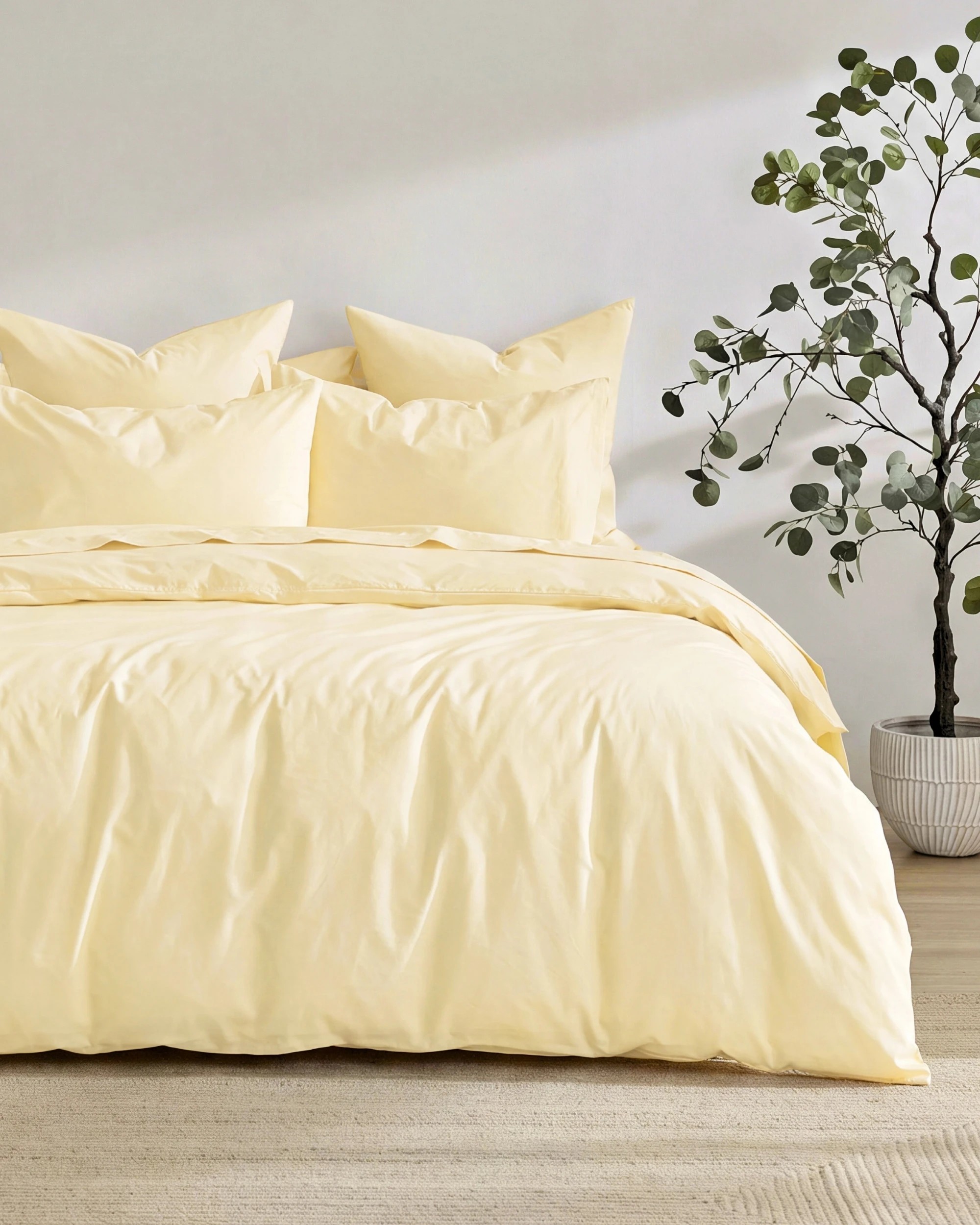 1 Dreamaker 300TC Cotton Percale Quilt Cover Set - Queen Bed - Butter Yellow, 1 of 5