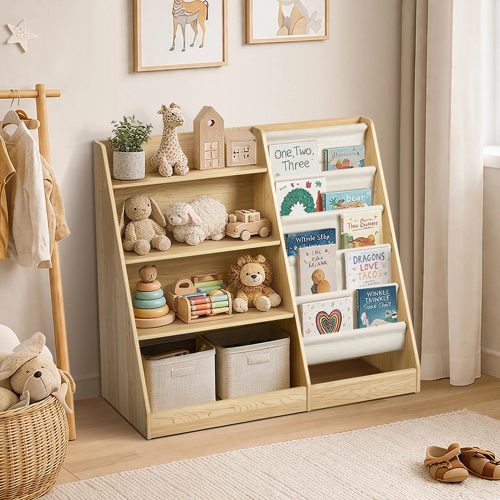 4 Oikiture Kids Bookshelf Bookcase Multi Tiers Display Shelf Rack DIY Organiser - Natural, 4 of 8