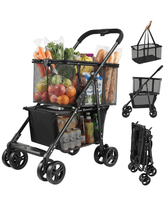 AUSWAY Foldable Shopping Cart Trolley Mobile Personal Collapsible Grocery