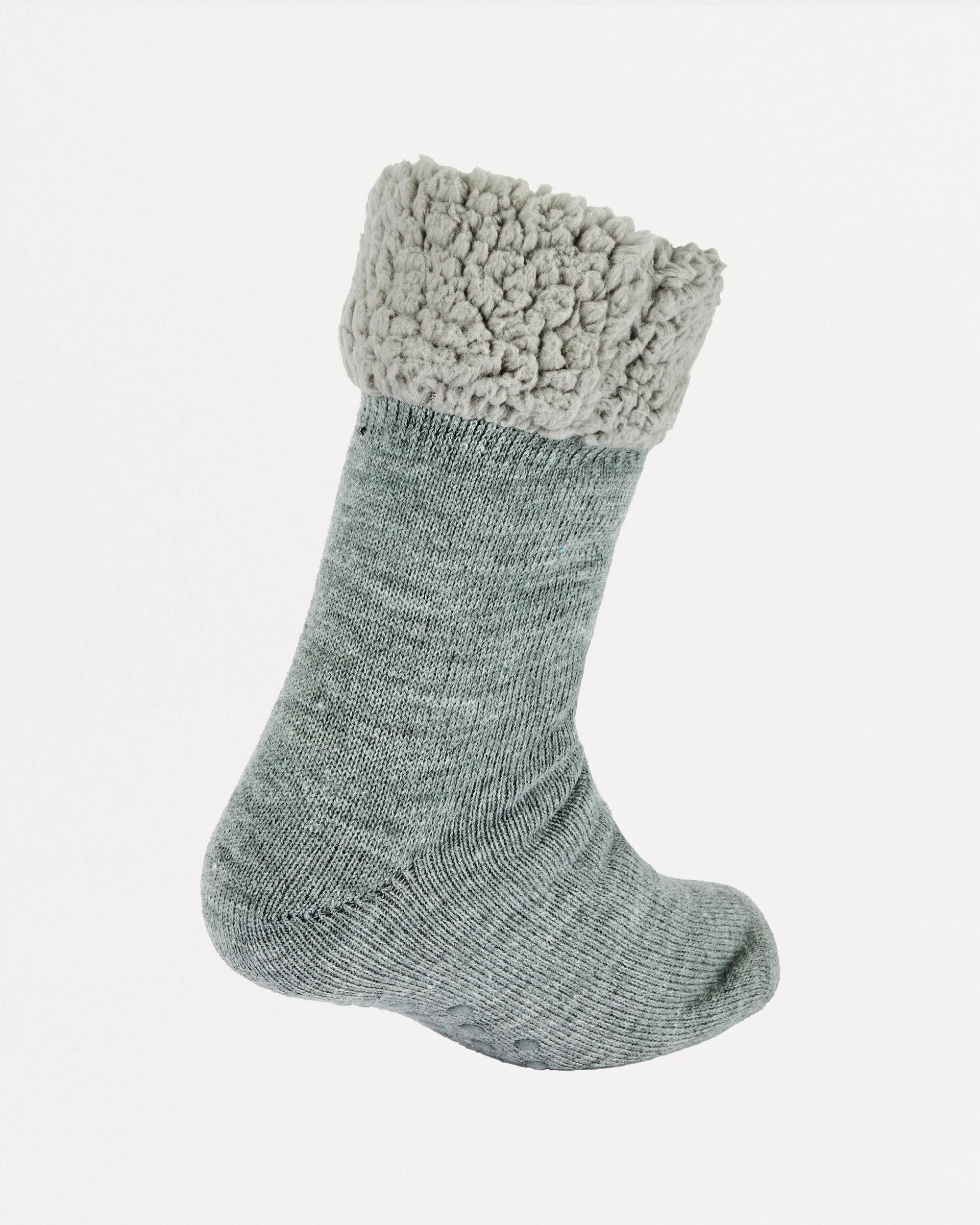 2 Sherpa Lined Home Socks Grey Marle, 2 of 3