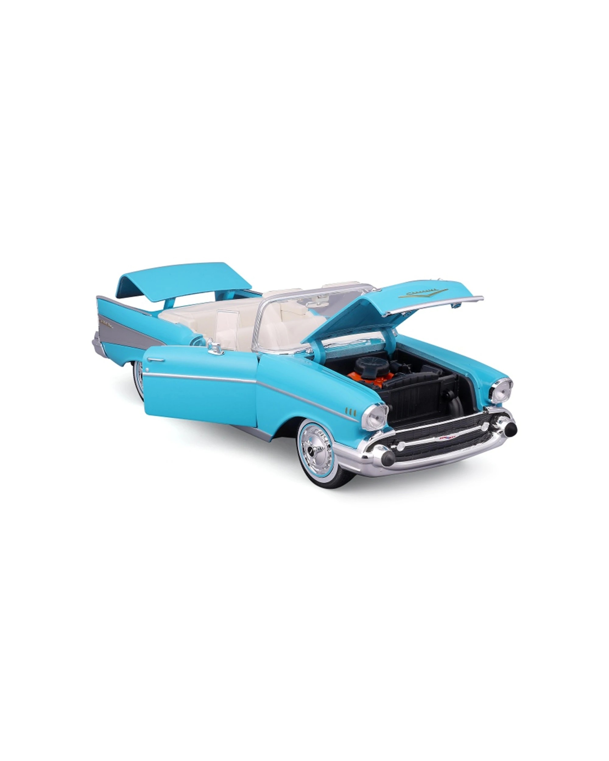 5 Maisto 1957 Chevrolet Bel Air Convertible Diecast Model Car Replica - Blue, 5 of 8